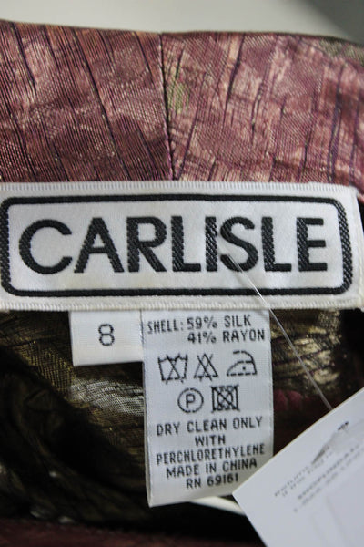 Carlisle Womens Floral Taffeta Lightweight Blazer Jacket Pink Silk Size 8