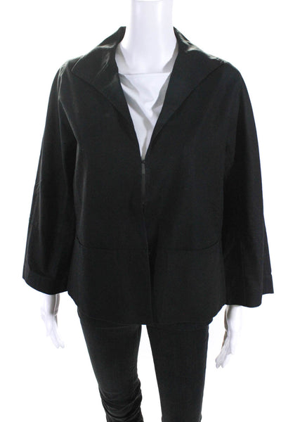 Lafayette 148 New York Womens Unlined Sateen Blazer Jacket Black Cotton Size 10