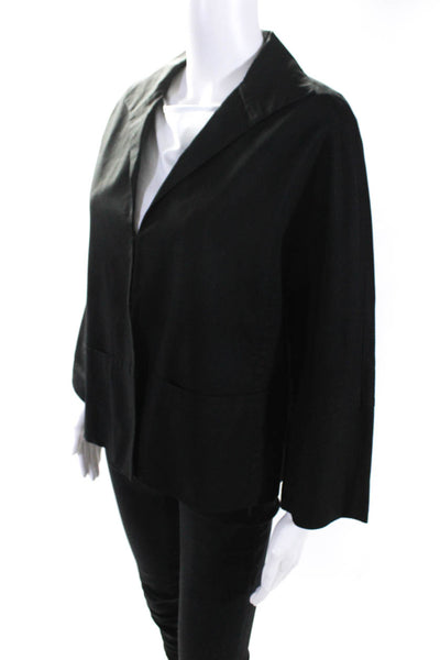 Lafayette 148 New York Womens Unlined Sateen Blazer Jacket Black Cotton Size 10