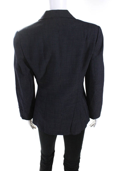Carlisle Womens Micro Check Button Up Blazer Jacket Navy Blue Wool Size 4