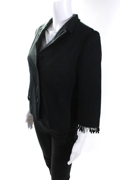 Rickie Freeman Teri Jon Womens Beaded Paillette Hem Blazer Jacket Black Size 10