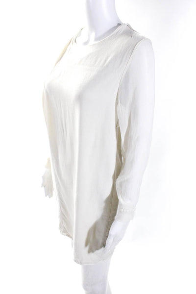 Thakoon Addition Womens Chiffon Sleeve Crew Neck Twill Shift Dress Ivory Size 6