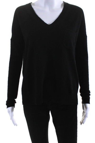 J Crew Womens Cashmere Knit V-Neck Long Sleeve Sweater Top Black Size XXS