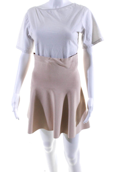 BCBG Max Azria Womens Knit High Rise A-Line Pull On Skirt Beige Size M