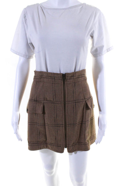 Madewell Women's Zip Closure Pockets Lined Brown Plaid Mini Skirt Size 2 Lot 2