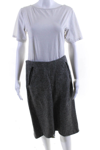 Tocca Womens Wool Herringbone Zip Up Midi Straight Pencil Skirt Black Size 6