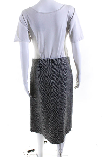Tocca Womens Wool Herringbone Zip Up Midi Straight Pencil Skirt Black Size 6
