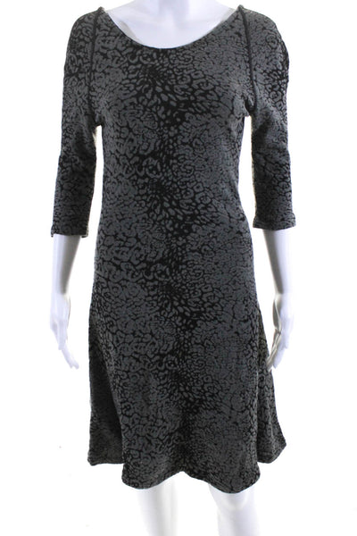 Aldo Martins Womens Knit Leopard Printed 3/4 Sleeve A-Line Dress Gray Size 6