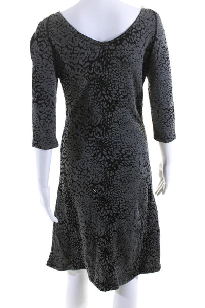 Aldo Martins Womens Knit Leopard Printed 3/4 Sleeve A-Line Dress Gray Size 6