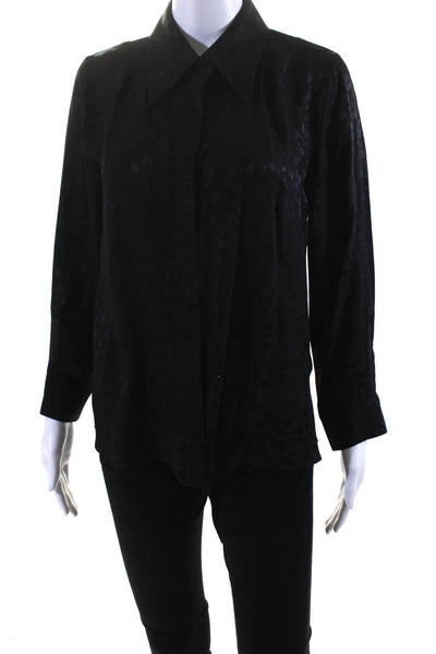 Michael Kors Collection Womens Silk Jacquard Collared Blouse Top Black Size 10