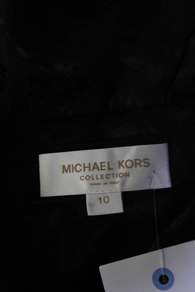 Michael Kors Collection Womens Silk Jacquard Collared Blouse Top Black Size 10