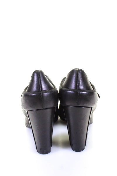 Chanel Womens Leather Metallic Round Toe Mary Jane Heels Black Size 39.5 9.5