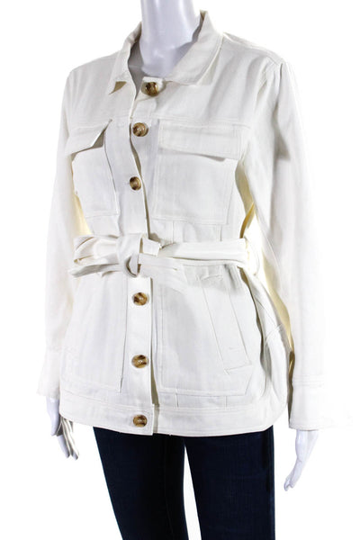 Aeryne Womens Buttoned Collared Tied Waist Long Sleeved Jacket White Size M