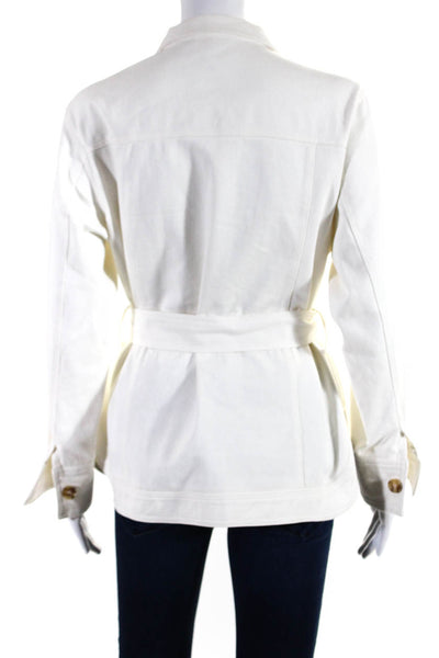 Aeryne Womens Buttoned Collared Tied Waist Long Sleeved Jacket White Size M