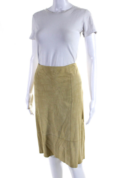 Theory Women's Zip Closure Suede Tiered Flare Midi Skirt Beige Size 8