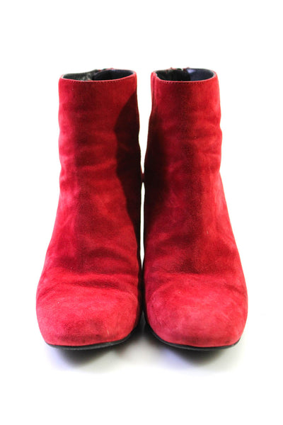 Stuart Weitzman Womens Bright Red Suede Block Heels Ankle Boots Shoes Size 6.5M