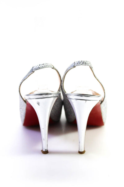 Christian Louboutin Womens Silver Peep Tie Slingbacks Platform Shoes Size 6.5