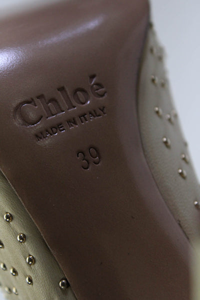 Chloe Women's Round Toe Studs Cone Heels Knee High Pull-On Boot Beige Size 9
