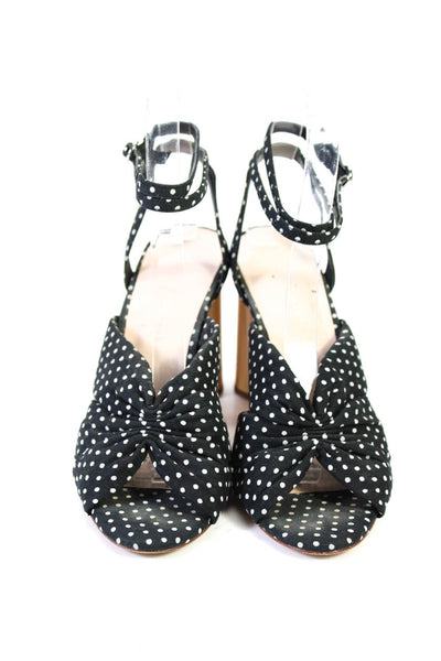 Loeffler Randall Womens Black Polka Dot Block Heels Ankle Strap Shoes Size 6.5