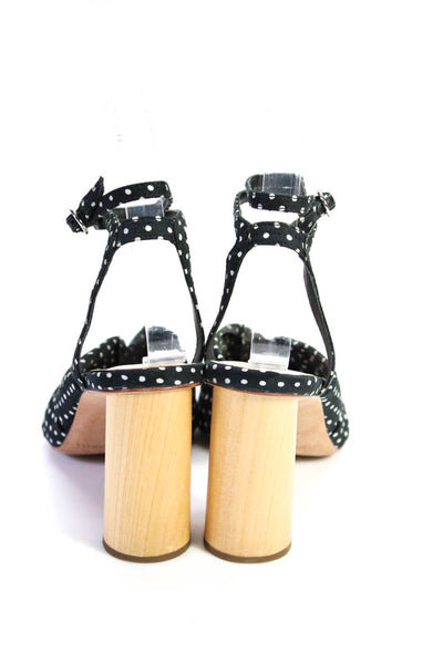 Loeffler Randall Womens Black Polka Dot Block Heels Ankle Strap Shoes Size 6.5