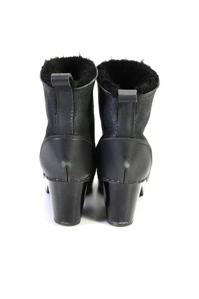 No. 6 Store Womens Black Fuzzy Block Heels Ankle Boots Shoes Size 8