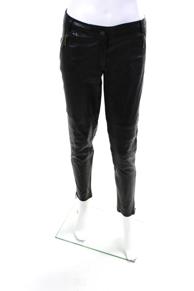 Artelier Nicole Miller Women's Midrise Pockets Leather Skinny Pant Black Size 8