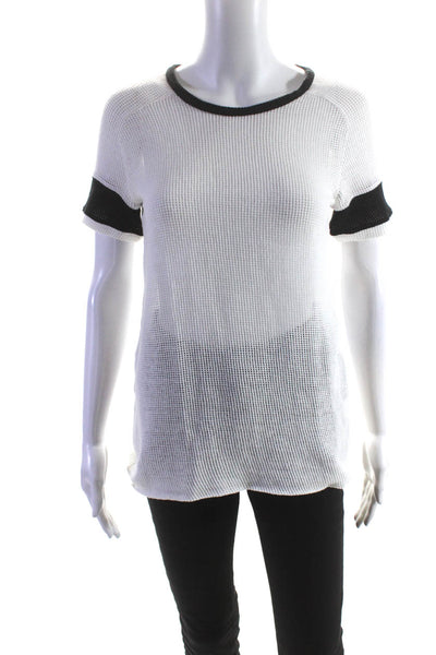 IRO Womens Knit Mesh Short Sleeve Ringer Top Tee Shirt White Black Size Small