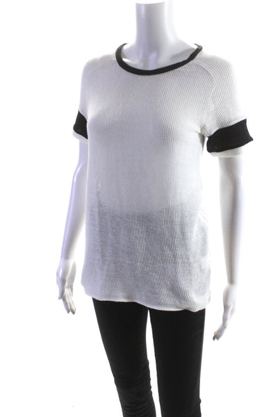 IRO Womens Knit Mesh Short Sleeve Ringer Top Tee Shirt White Black Size Small