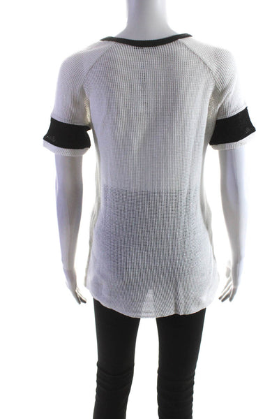 IRO Womens Knit Mesh Short Sleeve Ringer Top Tee Shirt White Black Size Small