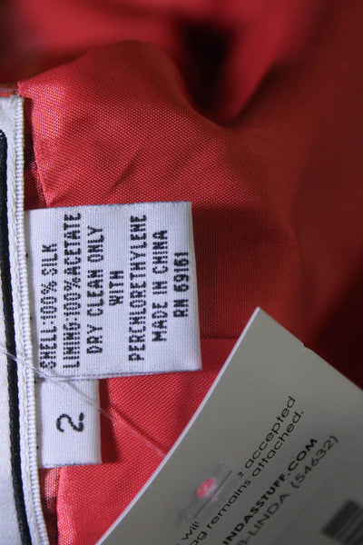 Carlisle Womens Plaid Taffeta Two Button Blazer Jacket Red Orange Silk Size 2