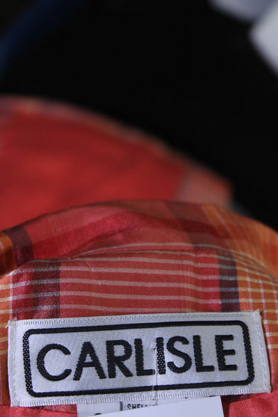 Carlisle Womens Plaid Taffeta Two Button Blazer Jacket Red Orange Silk Size 2