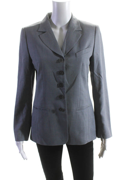 Rena Lange Womens Micro Check Button Up Blazer Jacket Gray Silk Wool Size 6