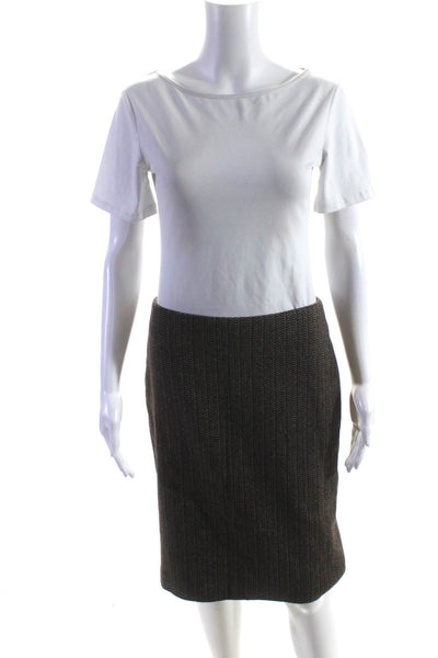 Yigal Azrouel Womens Knee Length Knit Pencil Skirt Brown Ivory Wool Size 6