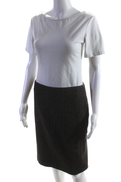 Yigal Azrouel Womens Knee Length Knit Pencil Skirt Brown Ivory Wool Size 6