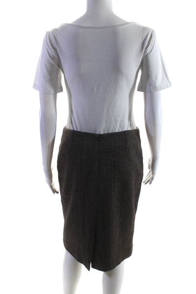 Yigal Azrouel Womens Knee Length Knit Pencil Skirt Brown Ivory Wool Size 6