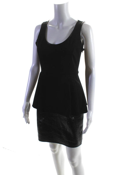 Catherine Malandrino Womens Faux Leather Ponte Peplum Dress Black Size 2