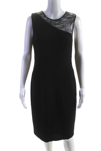 David Meister Womens Asymmetrical Lace Yoke Crepe Sheath Dress Black Size 4