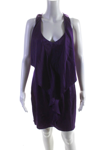 CO OP Barneys New York Womens V Neck Satin Sheath Dress Purple Silk Size 8