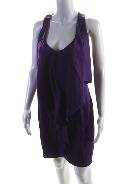 CO OP Barneys New York Womens V Neck Satin Sheath Dress Purple Silk Size 8