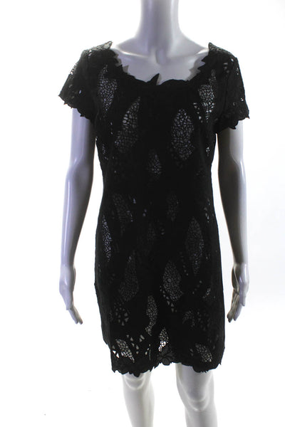 Catherine Malandrino Women Short Sleeve Lace Scoop Neck Shift Dress Black Size 6