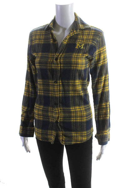 Wes & Willy Women's Collar Long Sleeves Button Down Yellow Plaid Shirt Size M