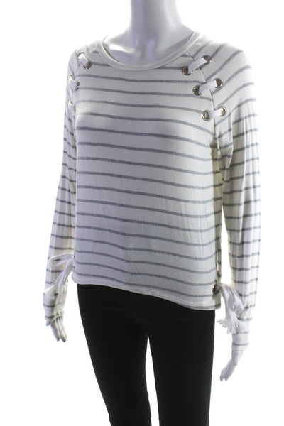 Generation Love Women's Round Neck Lace Up Long Sleeves Stripe Blouse Size XS