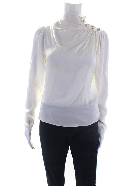 Intermix Womens Silk Charmeuse Button Mock Neck Long Sleeve Blouse White Size 0