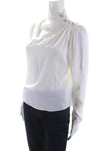 Intermix Womens Silk Charmeuse Button Mock Neck Long Sleeve Blouse White Size 0