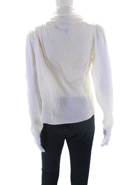 Intermix Womens Silk Charmeuse Button Mock Neck Long Sleeve Blouse White Size 0