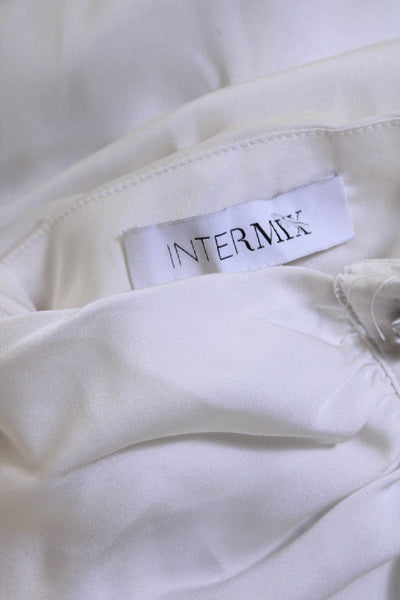 Intermix Womens Silk Charmeuse Button Mock Neck Long Sleeve Blouse White Size 0