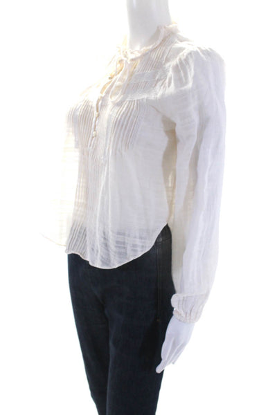 Veronica Beard Womens Cotton Lace Trim Pleated Front Blouse Ivory White Size 0