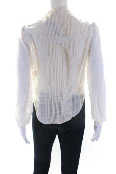 Veronica Beard Womens Cotton Lace Trim Pleated Front Blouse Ivory White Size 0