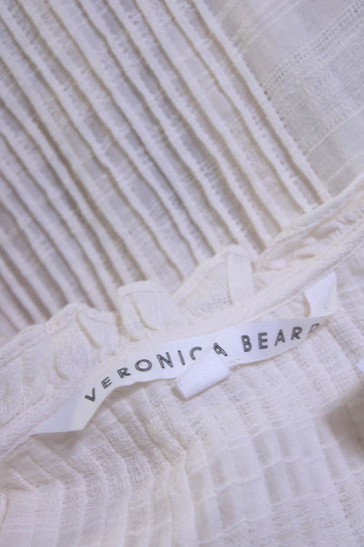 Veronica Beard Womens Cotton Lace Trim Pleated Front Blouse Ivory White Size 0