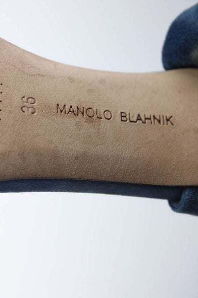 Manolo Blahnik Womens Suede Open Toe Lace Up Block Heels Navy Blue Size 6US 36EU